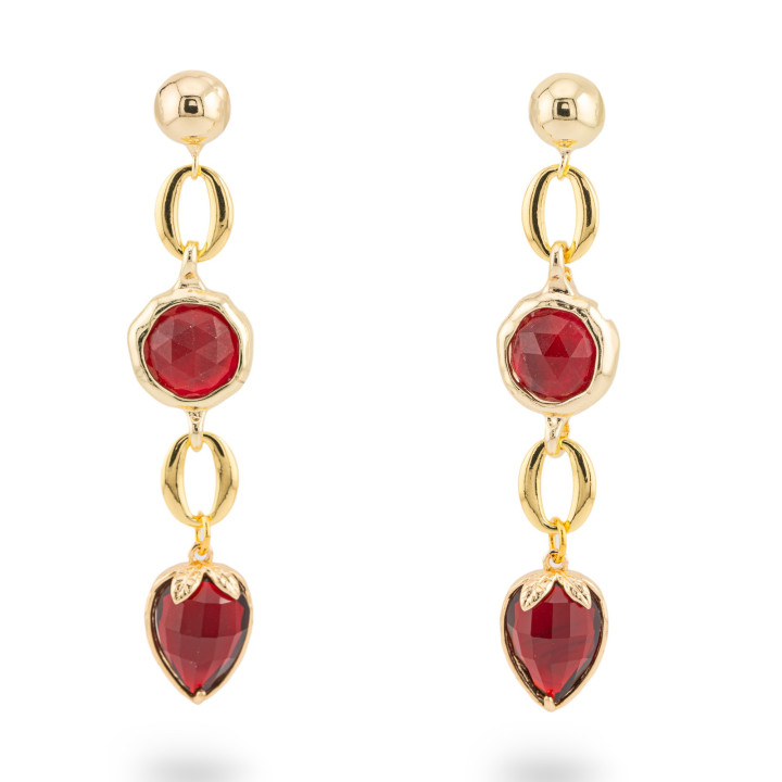 Orecchini Di Bronzo A Perno Con Cristalli CZ 13x66mm Bordeaux