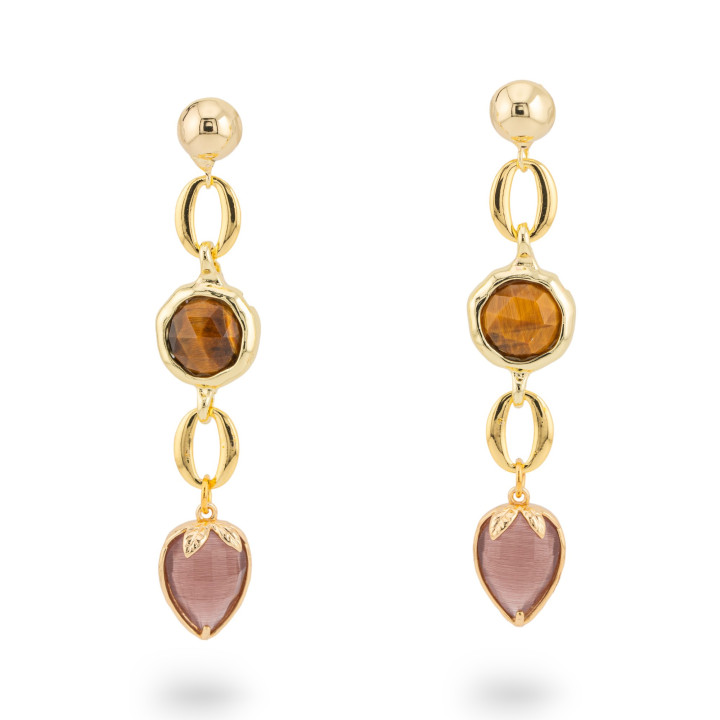 Bronze-Ohrstecker mit CZ-Kristallen, 13 x 66 mm, Tigerauge