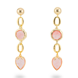 Aretes de bronce con cristales CZ 13x66 mm rosa