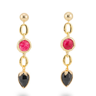 Aretes de bronce con cristales CZ 13x66 mm Rojo Negro