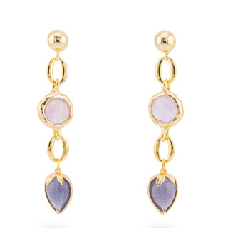 Orecchini Di Bronzo A Perno Con Cristalli CZ 13x66mm Viola