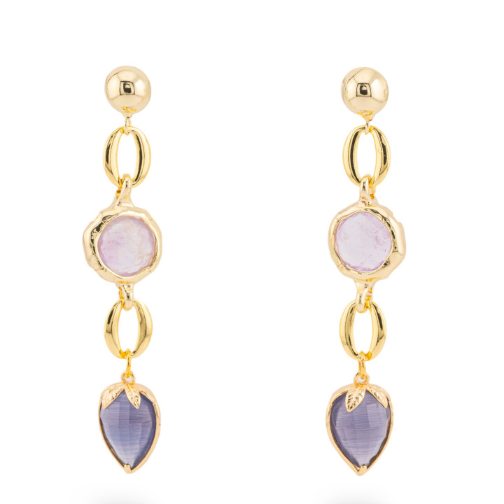 Boucles d'oreilles clous en bronze avec cristaux CZ 13x66 mm violet