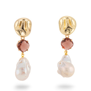 Boucles d'oreilles à tige en bronze avec perles de rivière et cristaux CZ 16x55 mm Vin