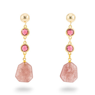 Boucles d'oreilles clous en bronze avec pierres semi-précieuses et cristaux CZ 16x60mm Quartz fraise