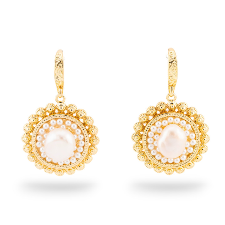 Bronze Earrings With Filigree And River Pearls