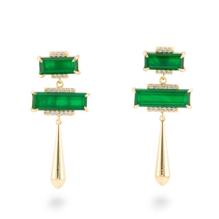 Boucles D'oreilles Puces En Bronze Avec Pierres Semi-précieuses Et Goutte En Bronze 22x50mm Jade Vert