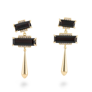 Pendientes De Bronce Con Piedras Semipreciosas Y Gota De Bronce 22x50mm Negro