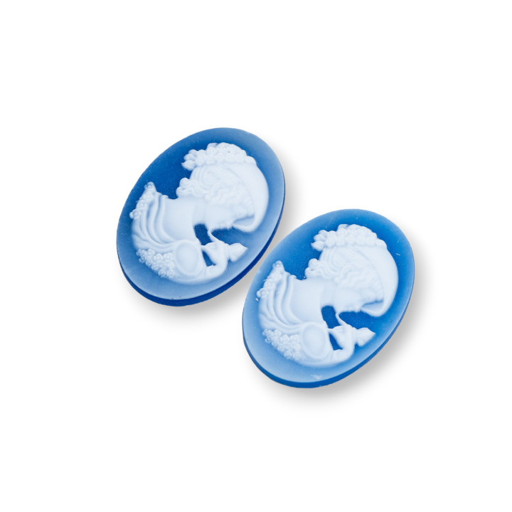Camafeo de Ágata Natural Grabado a Mano HECHO EN ITALIA Ovalado 15x20mm 2uds AZUL MOD03