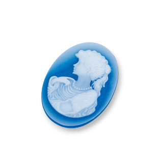 Natural Agate Cameo Hand Engraved MADE IN ITALY Oval 15x20mm 2pcs BLUE MOD09