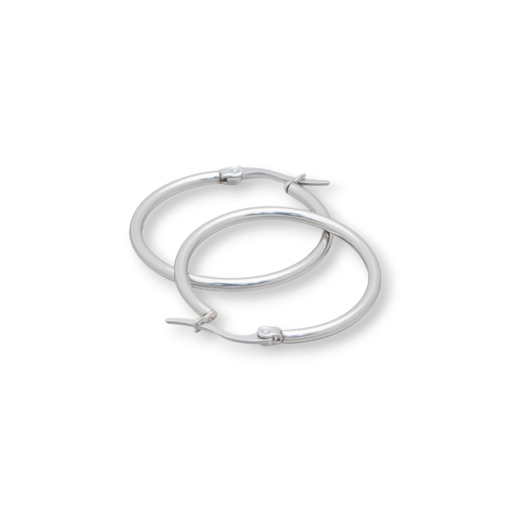 Smooth Steel Hoop Earrings 25mm 10 Pairs
