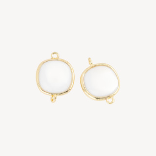 Conector de componente de latón con ojo de gato cuadrado liso de 15 mm con 2 anillos, 10 piezas de ágata blanca dorada