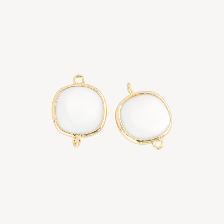 Conector de componente de latón con ojo de gato cuadrado liso de 15 mm con 2 anillos, 10 piezas de ágata blanca dorada