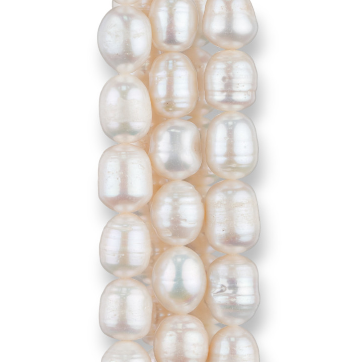 Gerippte Reisflussperlen, 9,0–10 mm, Weiß