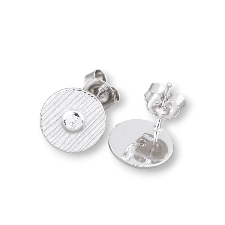 Base De Pendiente De Plata 925 Pasador De Placa A Rayas De 11 Mm Con Punto De Luz 2 Pares Chapados En Rodio