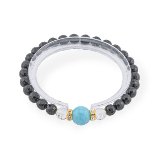 Bracelet élastique Onyx 8 mm avec pierres semi-précieuses et rondelles en laiton angélite