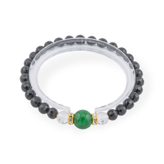 8 mm elastisches Onyx-Armband mit Halbedelsteinen und grünen Jade-Messingscheiben