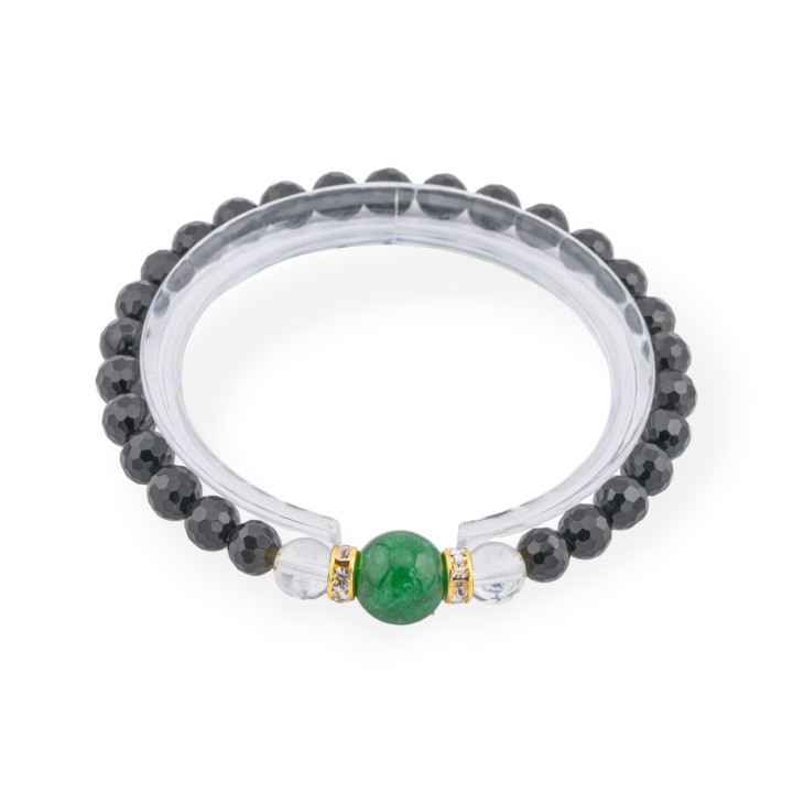 Pulsera Elástica De Ónix De 8mm Con Piedras Semipreciosas Y Arandelas De Latón De Jade Verde