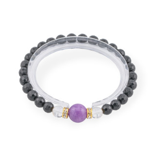 8 mm elastisches Onyx-Armband mit Halbedelsteinen und lila Jade-Messingscheiben