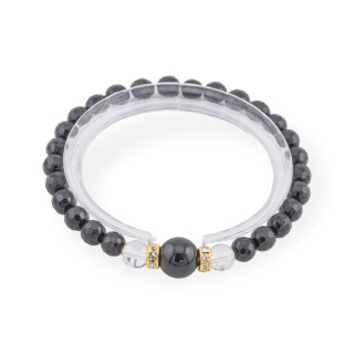 Bracelet élastique Onyx 8 mm avec pierres semi-précieuses et rondelles en laiton Onyx