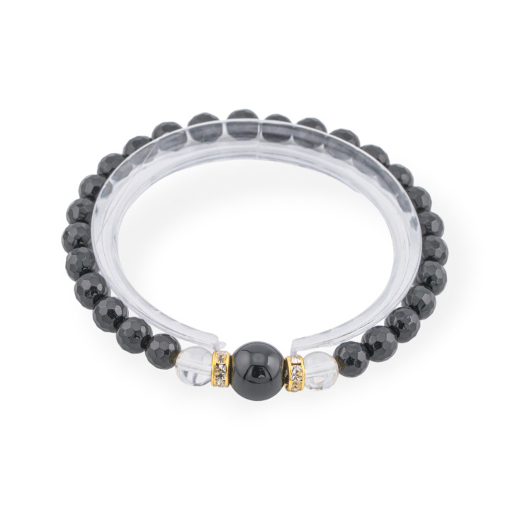 8 mm elastisches Onyx-Armband mit Halbedelsteinen und Onyx-Messingscheiben