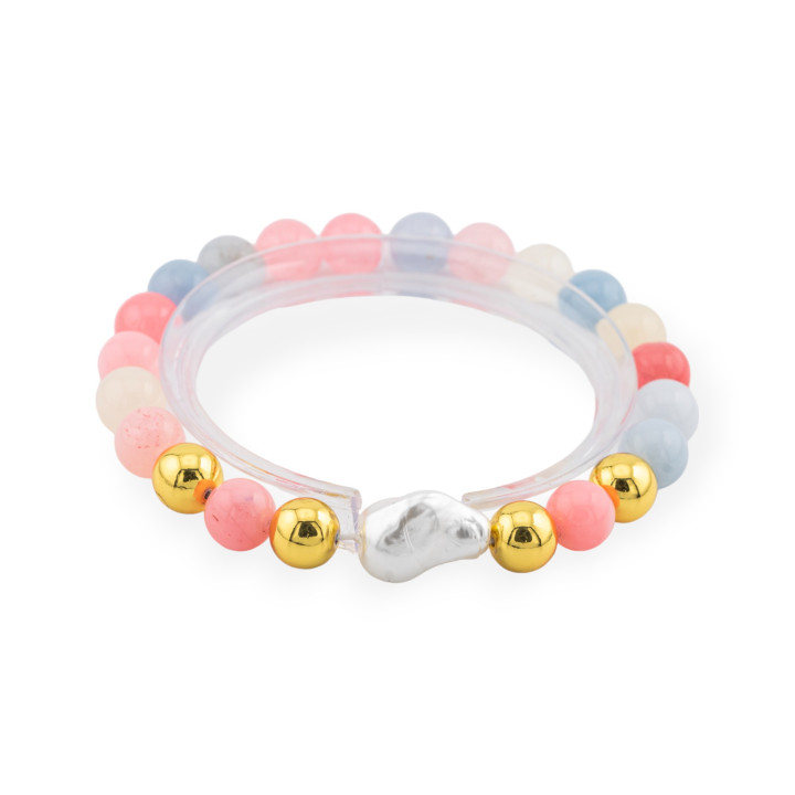 Bracciale Elastico Di Pietre Dure 8mm Con Ematite E Cendrale Diamantato Giada Berillo