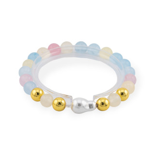 Bracelet élastique de pierres semi-précieuses de 8 mm avec hématite et diamant Cendral Clear Jade Beryl