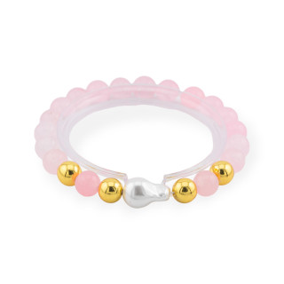 Bracciale Elastico Di Pietre Dure 8mm Con Ematite E Cendrale Diamantato Giada Rosa