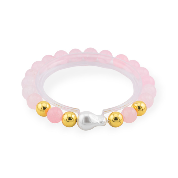 Bracciale Elastico Di Pietre Dure 8mm Con Ematite E Cendrale Diamantato Giada Rosa