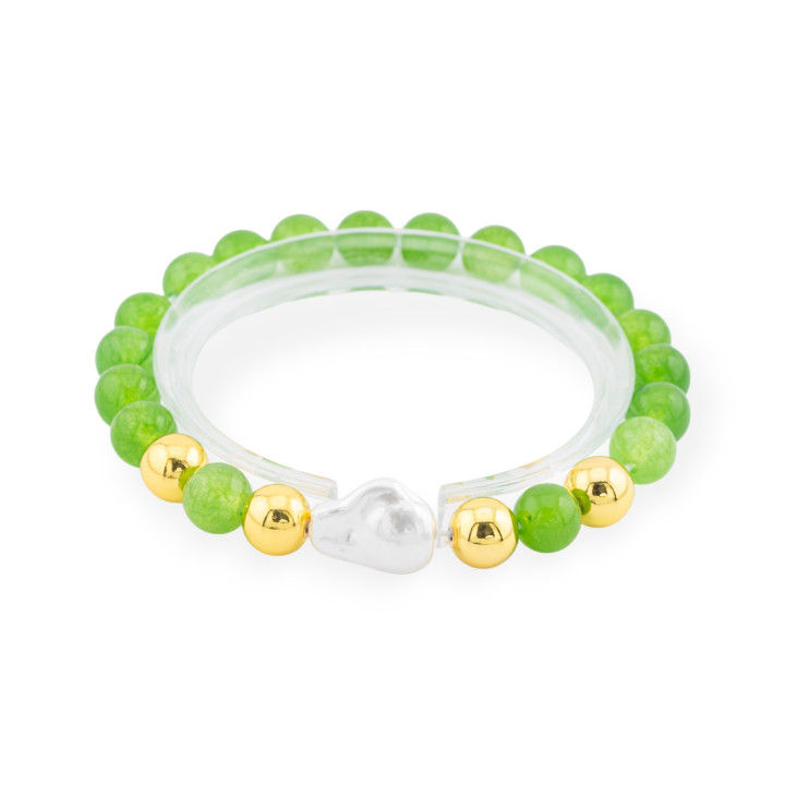 Elastisches Armband aus 8 mm Halbedelsteinen mit Hämatit und grünem Jade-Diamant Cendral