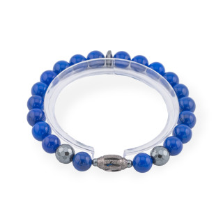 Bracciale Elastico Di Pietre Dure 8mm Con Ematite E Cendrale Diamantato Linea Uomo Giada Blu