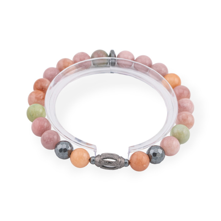 Bracelet élastique de pierres semi-précieuses de 8 mm avec hématite et diamant Cendrale Ligne Homme Kunzite Jade