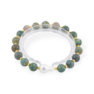 Elastisches Armband aus Halbedelsteinen 8 mm mit barocker Mallorca-Perle Indischer Achat golden