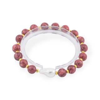 Bracelet élastique de pierres semi-précieuses de 8 mm avec perle baroque de Majorque et jaspe rouge doré