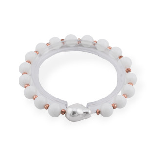 Bracciale Elastico Di Pietre Dure 8mm Con Perla Di Maiorca Barocca Giada Bianca Oro Rosa