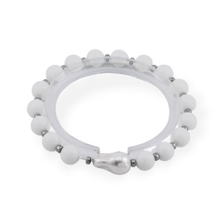 Elastisches Armband aus 8 mm großen Halbedelsteinen mit rhodinierter barocker mallorquinischer Perle aus weißer Jade