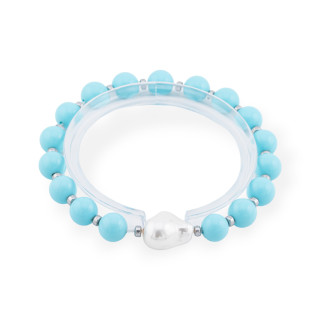 Ελαστικό βραχιόλι από ημιπολύτιμους λίθους 8 χιλιοστών με ρόδιο μαργαριτάρι Μπαρόκ Τυρκουάζ Πάστας Μαγιόρκα