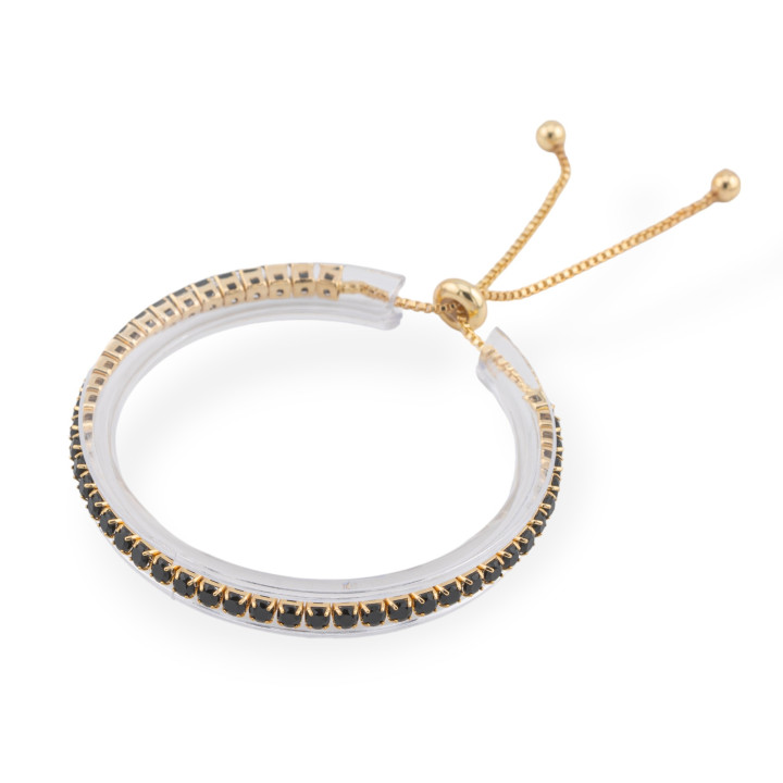 Bracciale Tennis Di Ottone Con Zirconi Quadrato 3mm Dorato Nero