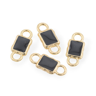 Composant de Connecteur Rectangle en Bronze Émaillé avec 2 Anneaux 11x26mm 14pcs Doré Noir
