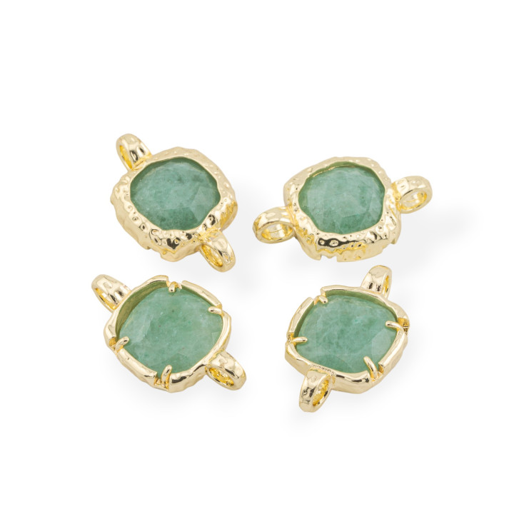 Ορειχάλκινος σύνδεσμος εξαρτημάτων με φυσικές πέτρες με 2 τετράγωνα δαχτυλίδια 13 mm 8 τεμ Golden Green Aventurine