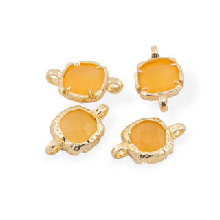 Connector Brass Component With Natural Stones With 2 Jump Rings Square 13mm 8pcs Golden Yellow Jade