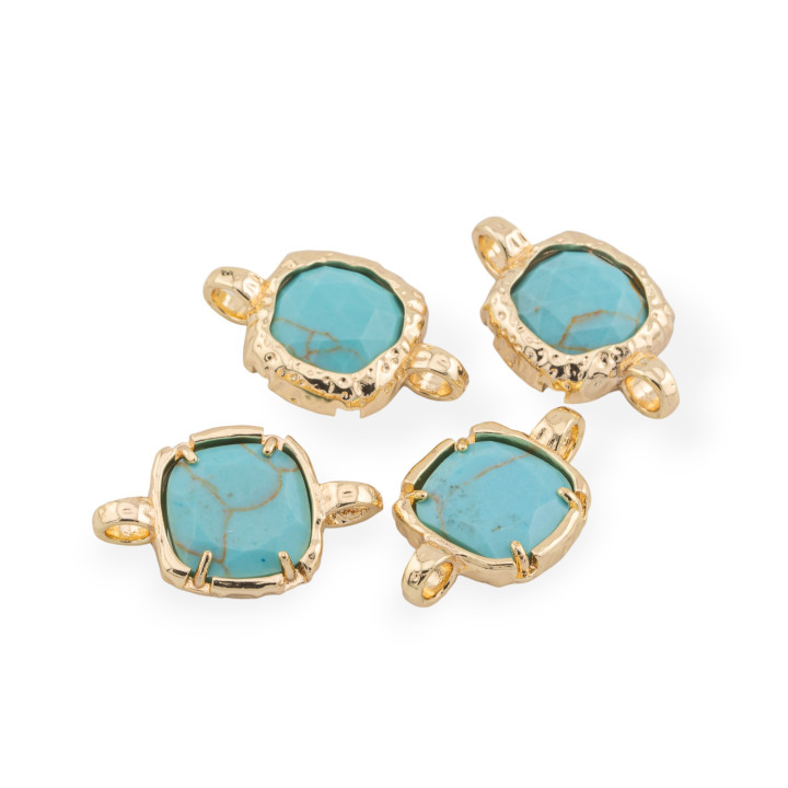 Conector de componente de latón con piedras naturales con 2 anillos cuadrados de 13 mm, 8 piezas de magnesita dorada