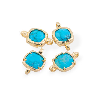 Messing-Komponentenverbinder mit Natursteinen mit 2 quadratischen Ringen, 13 mm, 8 Stück, intensives Magnesitgold