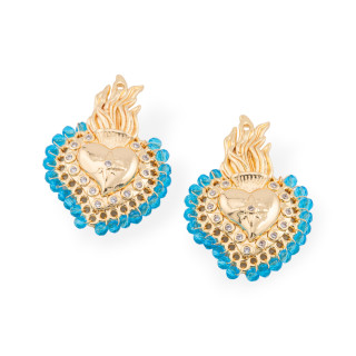 Multi-strand Bronze Central Component With Hard Stones And Zirconia 18x30mm 4pcs Gold CZ Light Blue