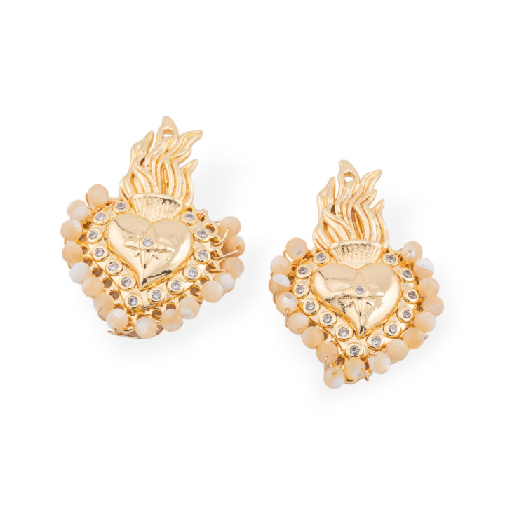 Zentrale mehrsträngige Bronzekomponente mit Halbedelsteinen und Zirkonen, 18 x 30 mm, 4 Stück, goldener CZ-Pfirsich