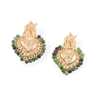 Multi-wire Bronze Central Component With Hard Stones And Zircons 18x30mm 4pcs Gold RubyZoisite