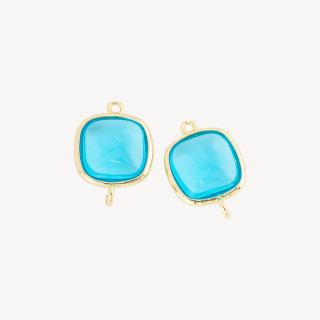 Conector de componente de latón con ojo de gato cuadrado liso de 15 mm con 2 anillos, 10 piezas dorado transparente