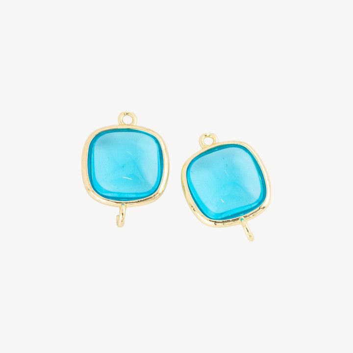 Conector de componente de latón con ojo de gato cuadrado liso de 15 mm con 2 anillos, 10 piezas dorado transparente