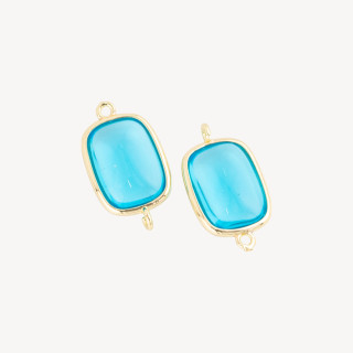 Conector de componente de latón con ojo de gato, rectángulo liso, 14x17 mm, con 2 anillos, 10 piezas, dorado, transparente