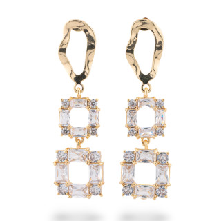 Boucles D'oreilles Puces En Bronze Avec Cristaux CZ Et Goutte 16x54mm Doré Clair