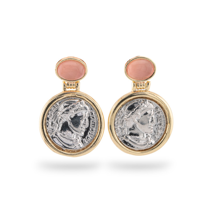 Pendientes tipo moneda con forma de ojo de gato, engastados en oro y bronce, 20x30 mm MOD1
